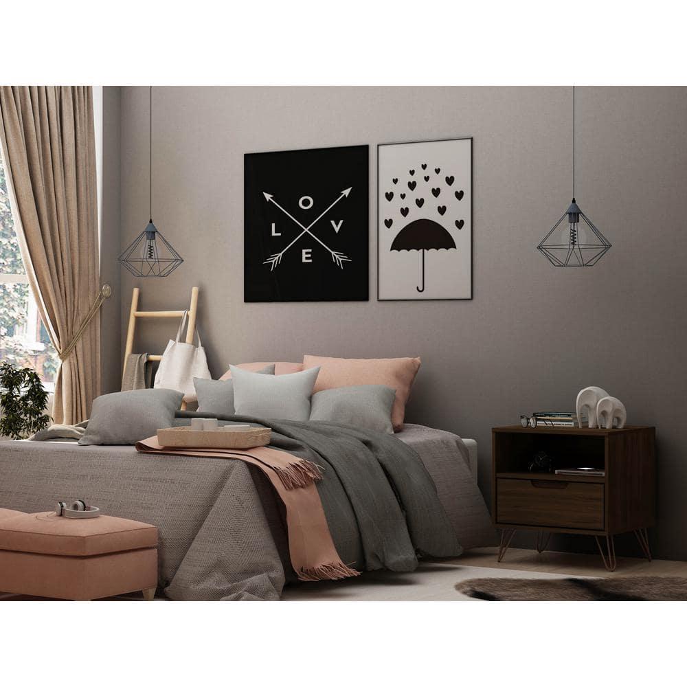 1.0 Rockefeller Nightstand Brown - Manhattan Comfort: Modern Bedside Table with Storage, Shelving & Metal Glides