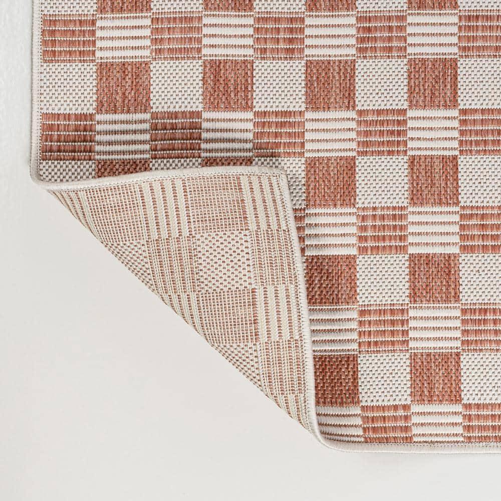Aimee Traditional Cottage Checkerboard Salmon/Cream 3 ft. x 5 ft. Indoor/Outdoor Area Rug