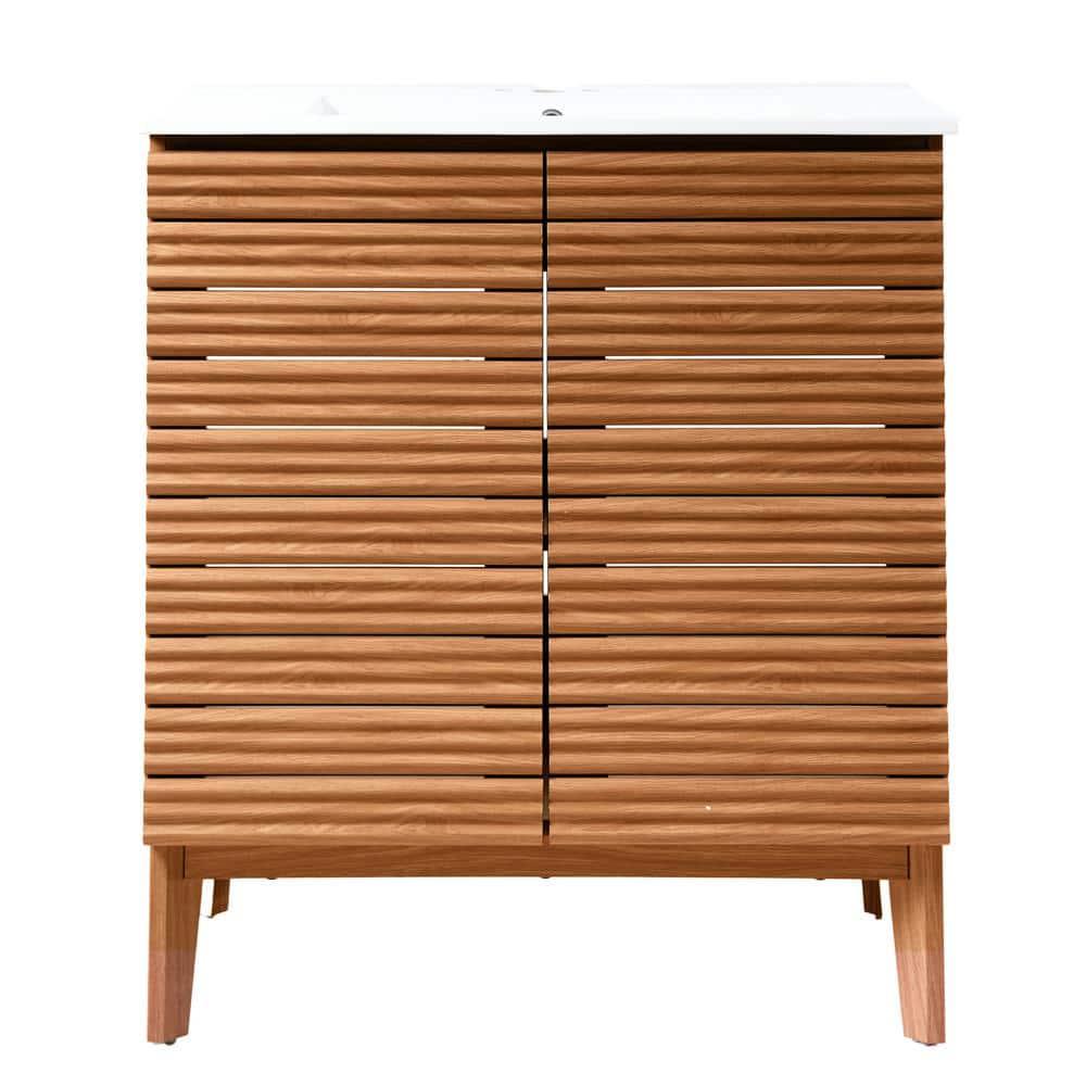 Calandre 30" Slat Modern Farmhouse 2-Shelf Bath Vanity Cabinet Only (Sink Basin not Included)