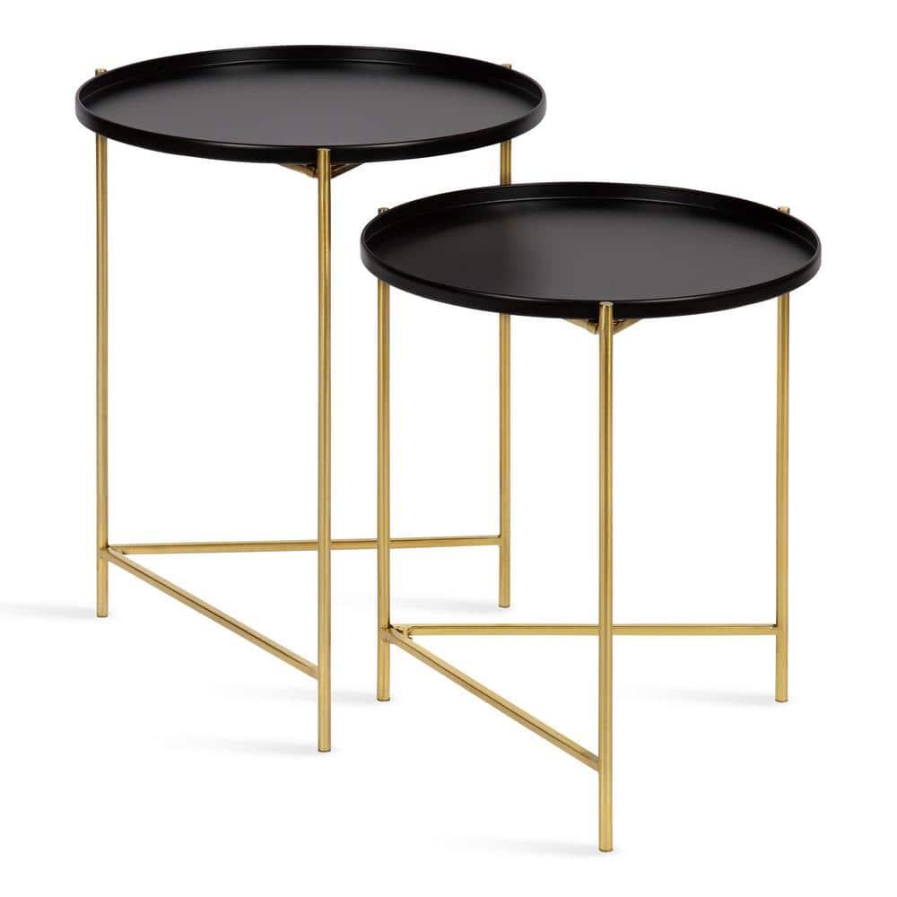 Kate and Laurel Ulani Round Metal Nesting Table, 2 Piece, Black and Gold