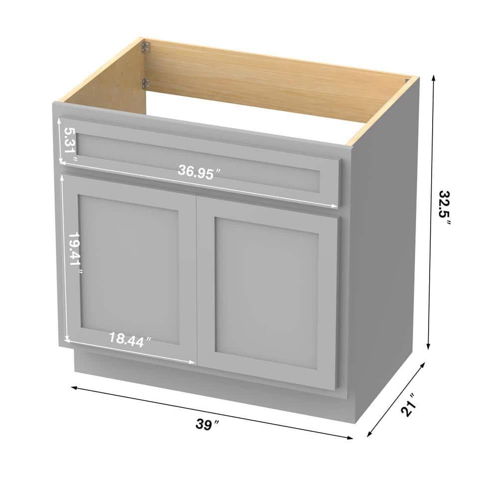 Vanity Art  Vanity Cabinet with Knockdown, Gray - 39 x 21 x 32.5 in.