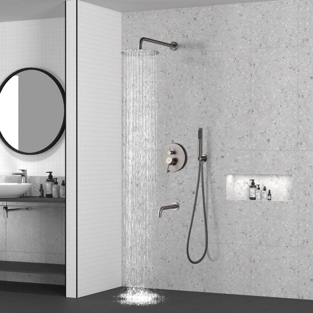 Luxury Wall-Mounted 3-Function Shower System Solid Brass Mixer Valve, 1.8 GPM Flow & Dual Showerheads with Rough-in Valve