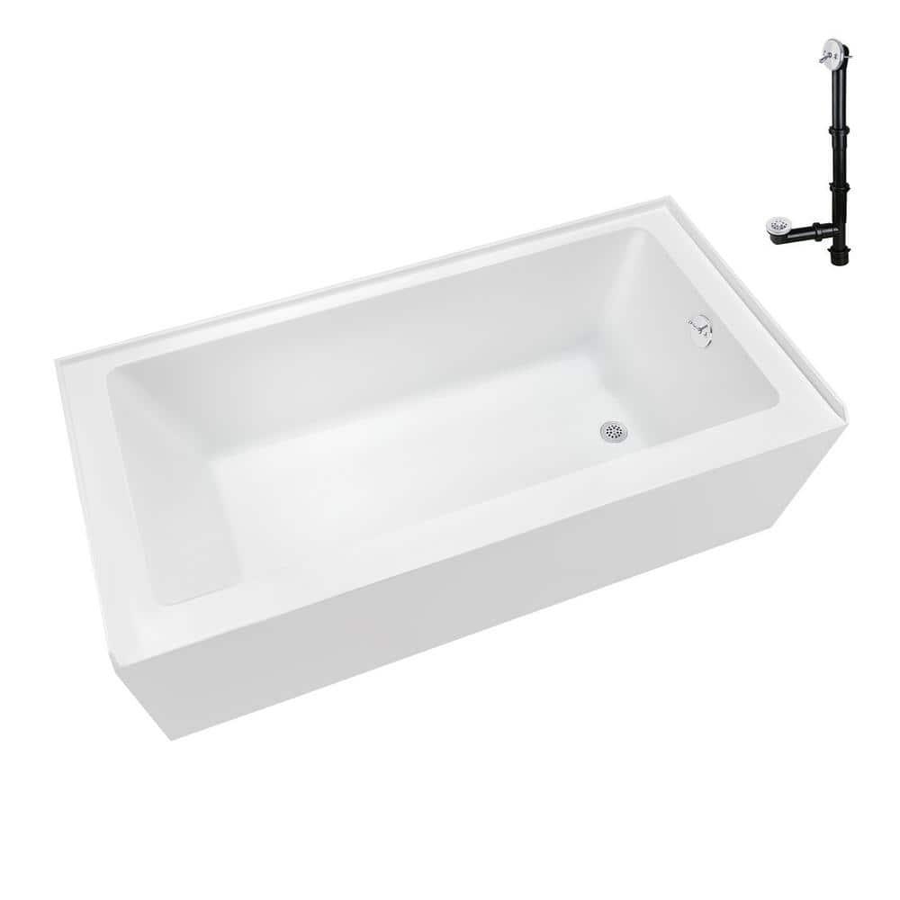 Streamline Bath Streamline 60 in. x 32 in. Acrylic Right-Hand Drain Alcove Bathtub in Glossy White With External Drain NAL-5580-WH