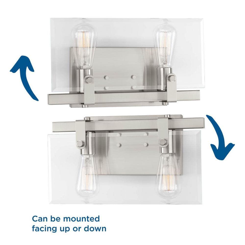 Progress Lighting Glayse 2-Light Bath & Vanity, Brushed Nickel, Beveled Glass Shade
