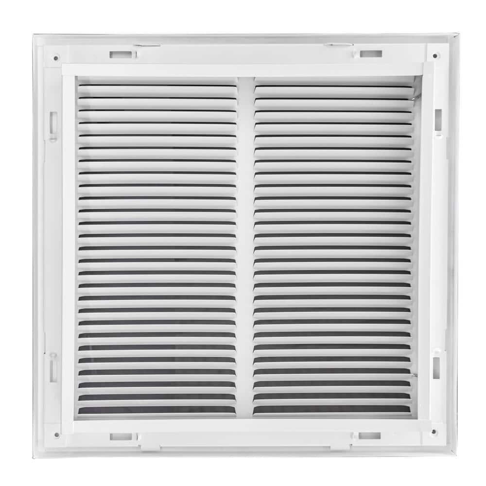 14x14 White Steel Return Air Filter Grille with Fixed Hinges