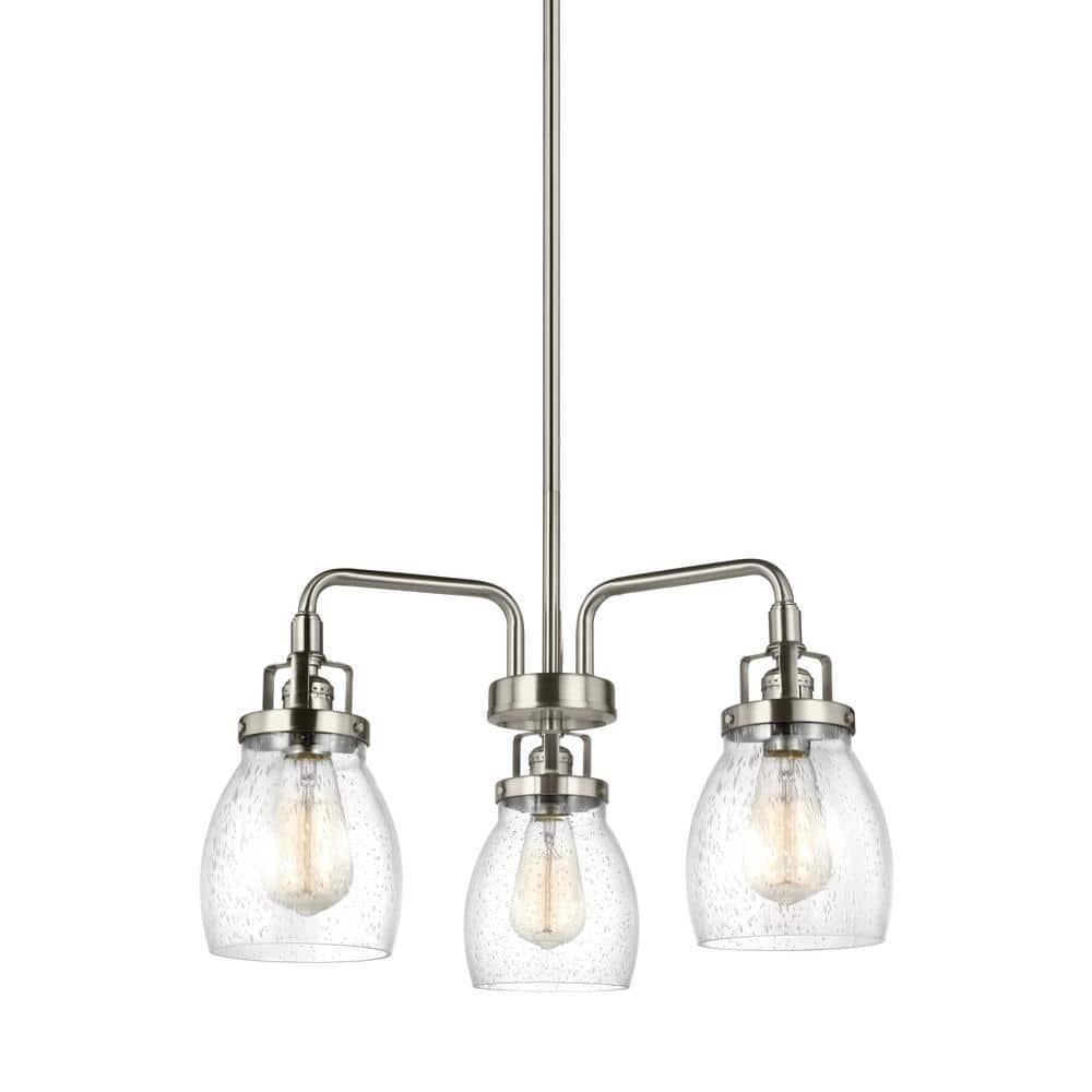 Brushed Nickel 3-Light Chandelier with Clear Seeded Glass Shades