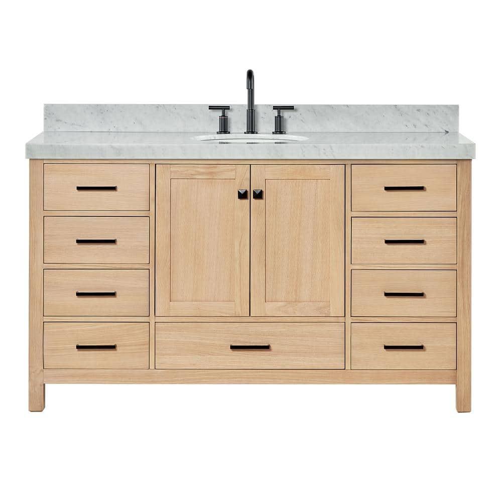 Cambridge 60'' Single Bathroom Vanity with Carrara Marble Top
