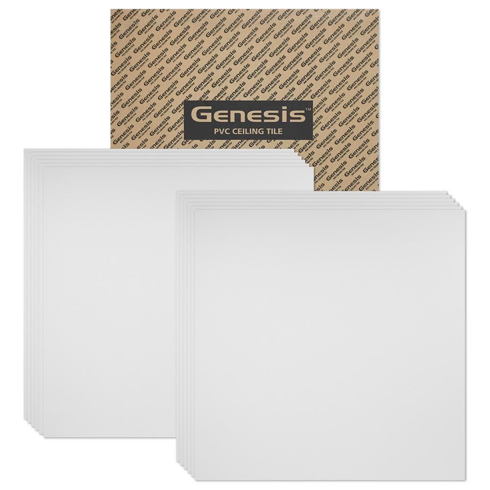 Genesis 2’ x 2’ Smooth Pro (12 Pack) Waterproof, Fire-Rated PVC, Washable, Easy Drop-In Installation, White Solid Through Color