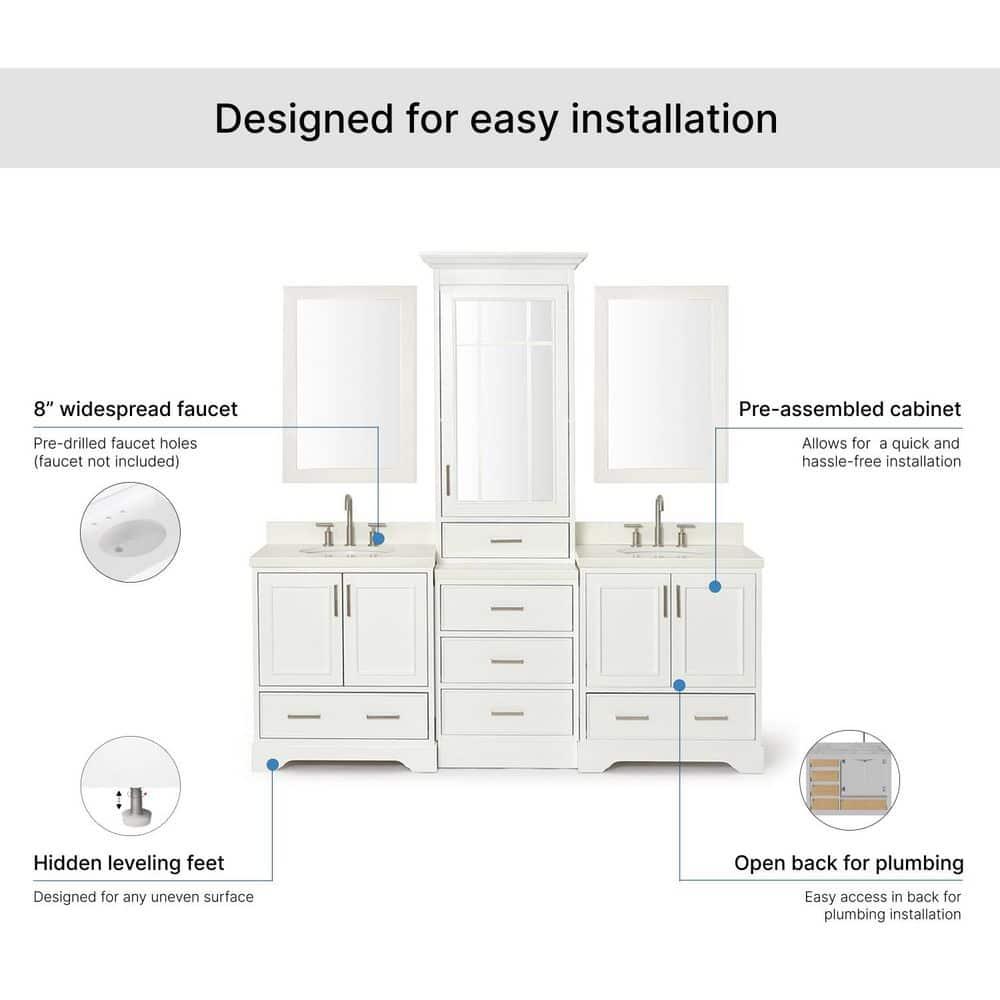 Ariel Stafford 85" Double Sink Vanity Set in White