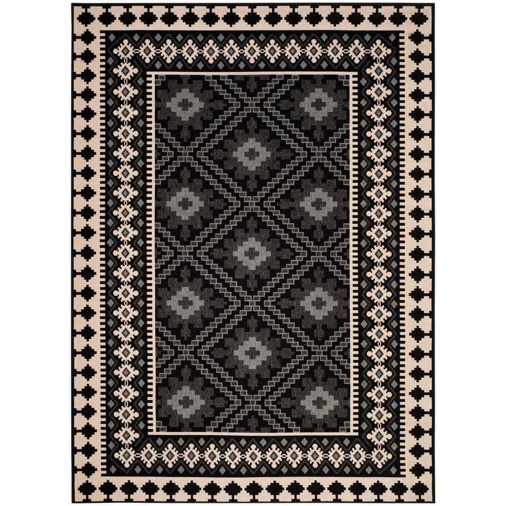 Veranda VER099 Power Loomed Indoor/Outdoor Area Rug - Black/Creme - 8'9"x11'9" - Safavieh.
