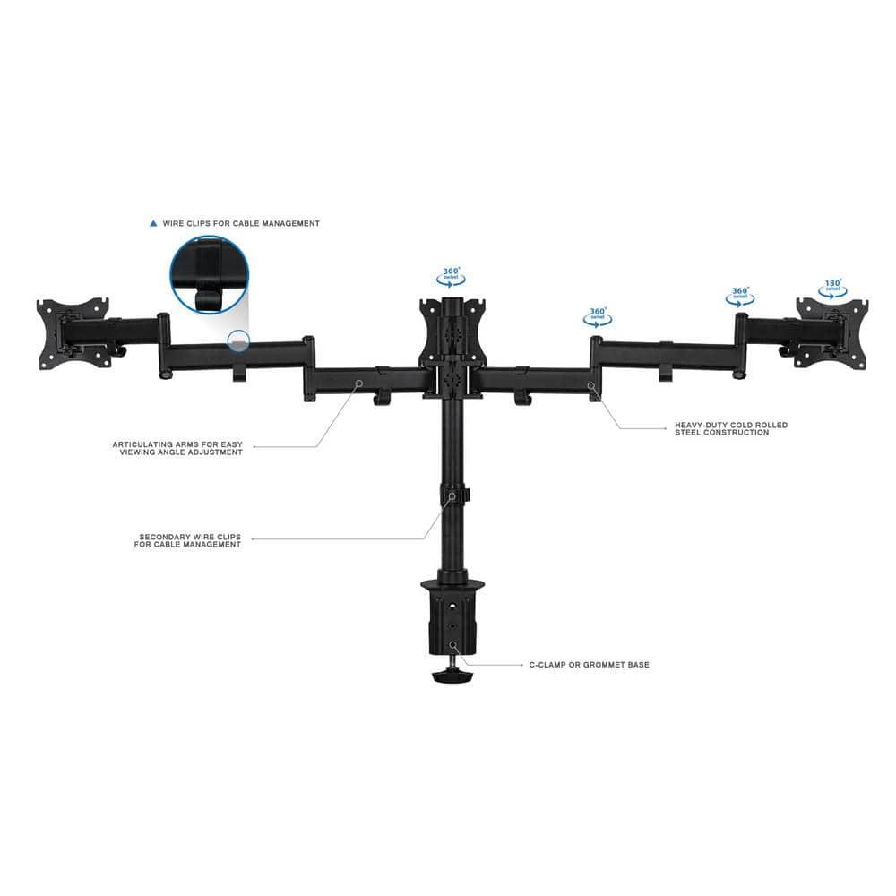 Mount-it Mount-It Full Motion Triple Monitor Mount 3 Screen Desk Stand Fits 13 - 27 in. Computer Monitors