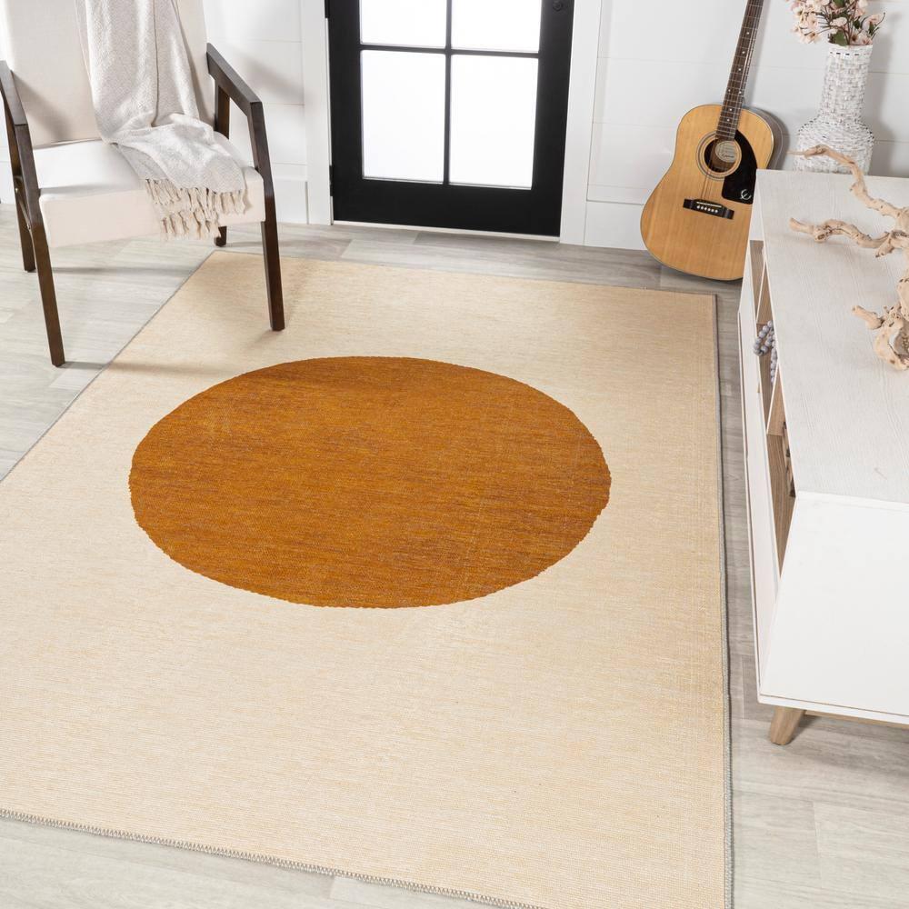9' x 12' Cirkel Minimalist Geometric Dot Machine-Washable Area Rug, Cream/Rust - JONATHAN Y