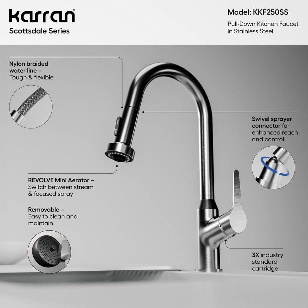 Karran Karran Scottsdale Single Handle Pull Down Sprayer Kitchen Faucet KKF250SS