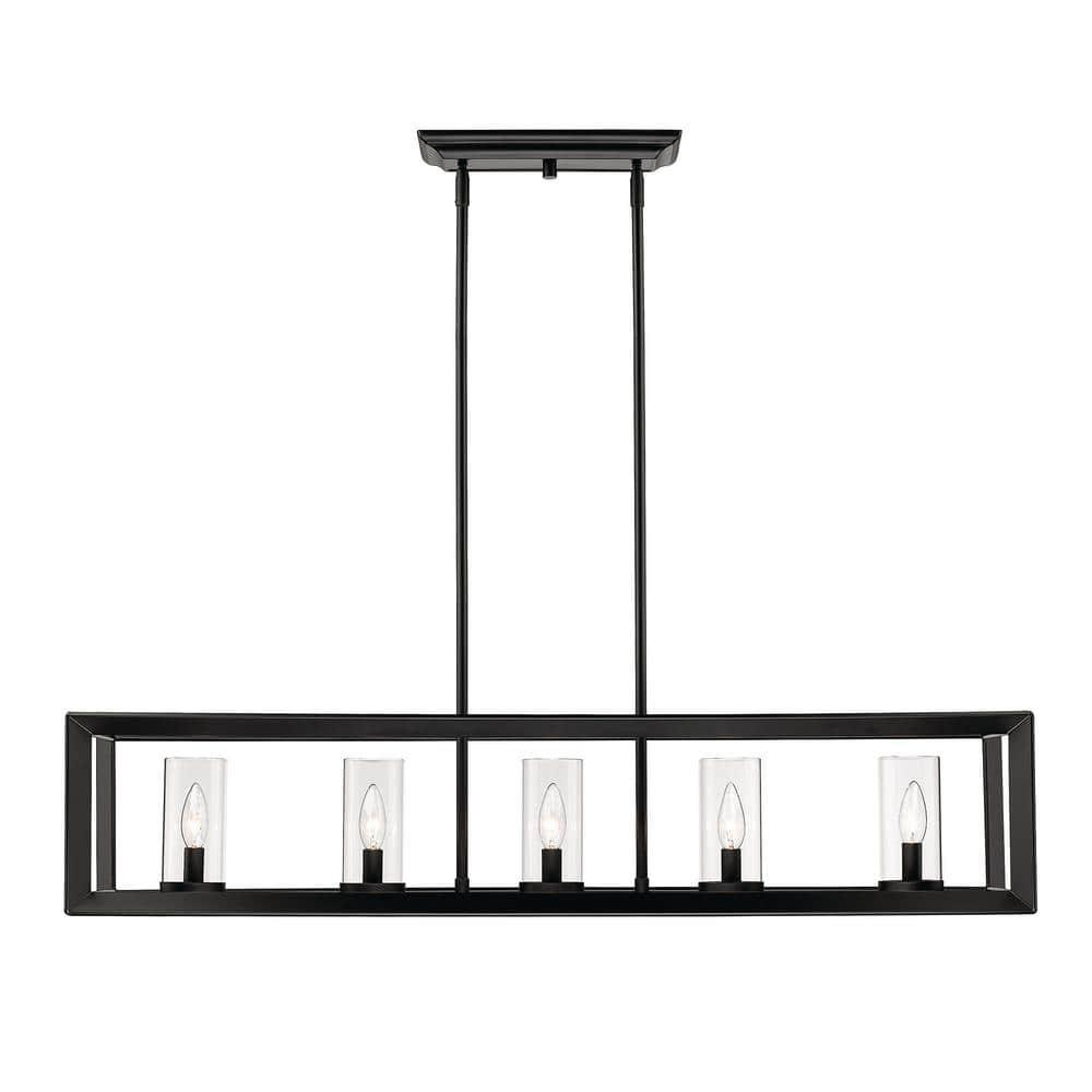 Golden Lighting Smyth 5-Light Linear Pendant in Matte Black with Clear Glass