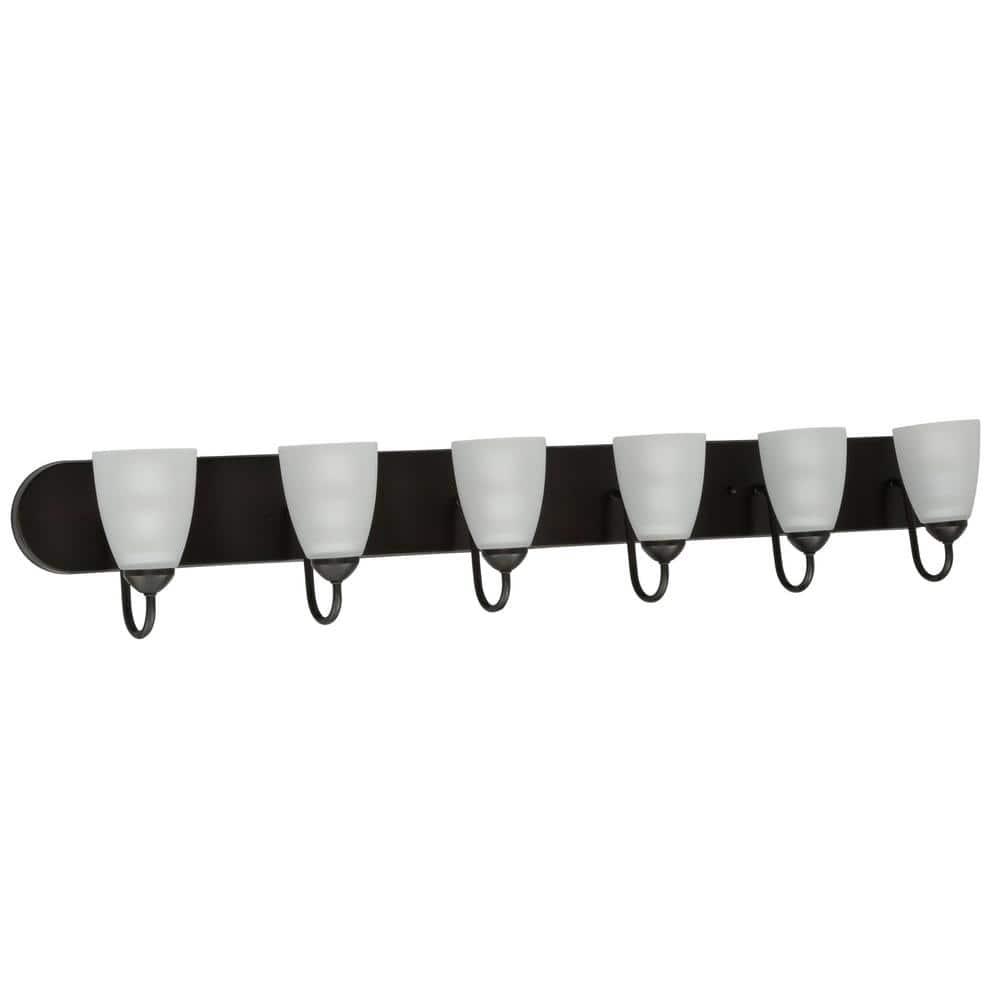 Progress Lighting Gather 6-Light Bath Bracket, Steel, Antique Bronze, Etched Glass Shades