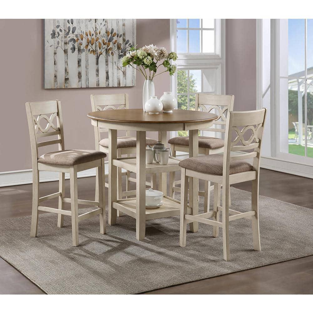 New Classic Furniture Cori 5-Piece Solid Wood Counter Dining Set in Brown/White