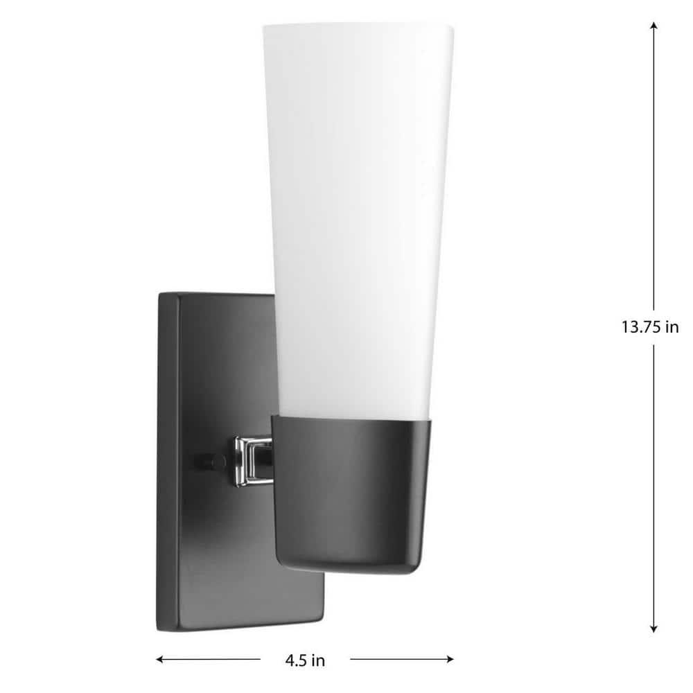 Progress Lighting Zura 1-Light Bath & Vanity Fixture, Zinc, Black, Opal Glass Shade