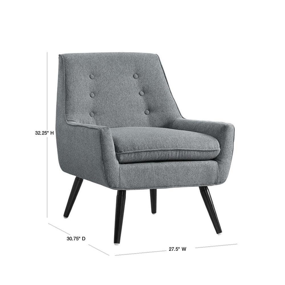 Trelis Mid-Century Modern Retro Style Accent Chair Gray - Linon: Upholstered Rubberwood Frame, Tufted Back, Foam Cushion