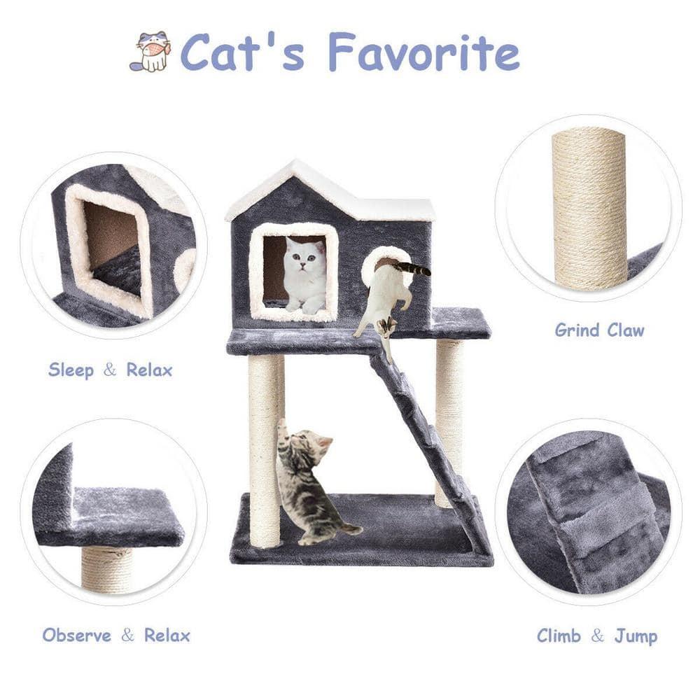 Gymax 35'' Modern Cat Tree 3-level Cat Condo Furniture w/ Openable Roof Sisal Scratching Posts