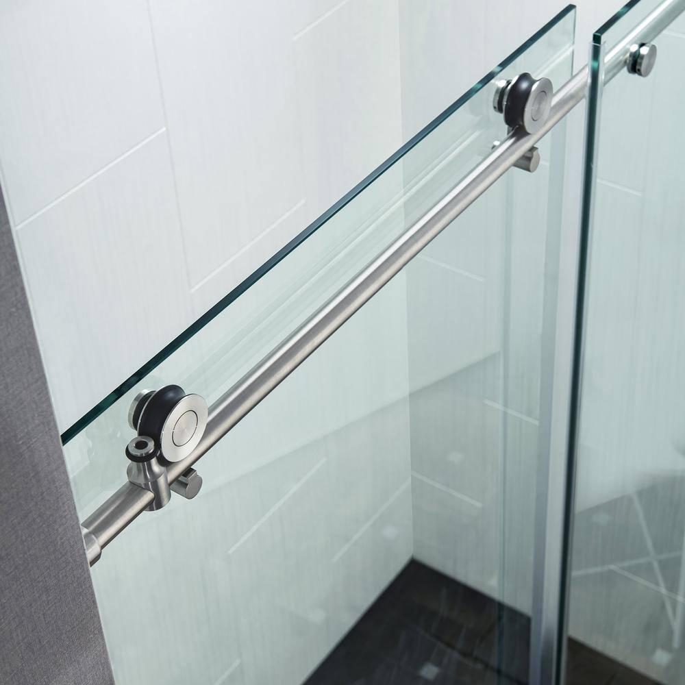 WoodBridge Frameless Single Sliding Shower Doors, 56-60" W X 62" H With 5/16" Clear Tempered Glass And Explosion-Proof Film MSDF6062-B