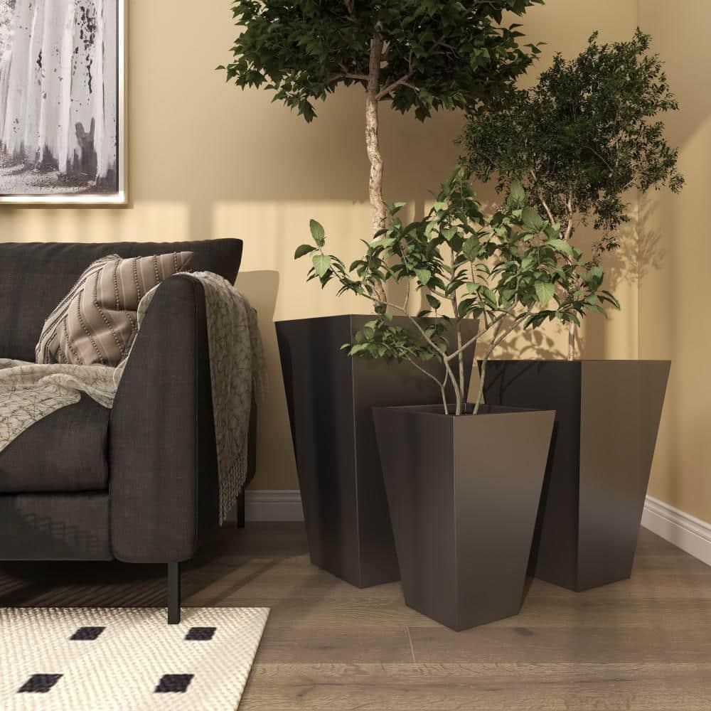 Set of 3 Contemporary Trapezoidal Iron Planters Gray - Olivia & May