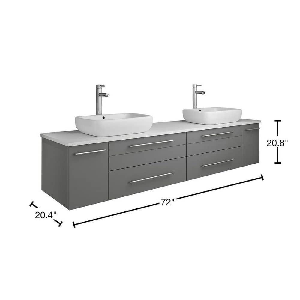 Lucera 72" Wall Mount Modern Bathroom Vanity with Top & Double Vessel Sinks - Faucets Not Included