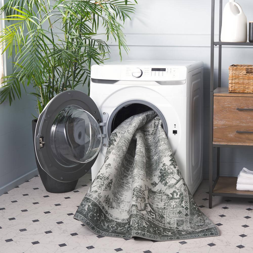 Tucson TSN102 Power Loomed Machine Washable Area Rug - Dark Sage/Ivory - 3'x5' - Safavieh.