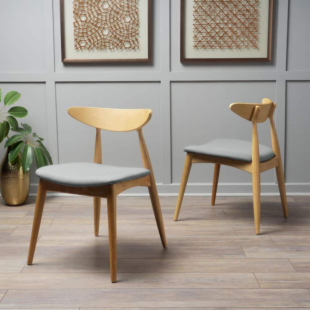 Christopher Knight Home Barron Mid Century Modern Rubberwood Fabric Upholstered Dining Chairs (Set of 2), Beige/Natural Oak