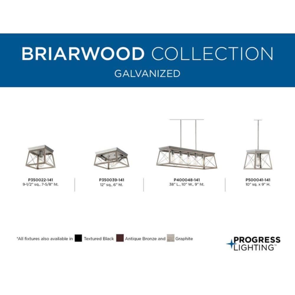 Progress Lighting Briarwood 1-Light Flush Mount, Galvanized, Faux-Painted Wood Shade
