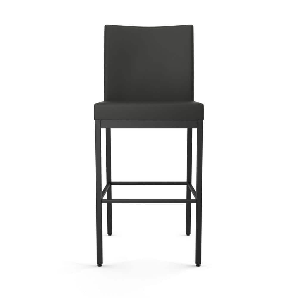 Perry Plus 26" Glamorous Black Faux Leather Counter Stool with Metallic Grey Frame