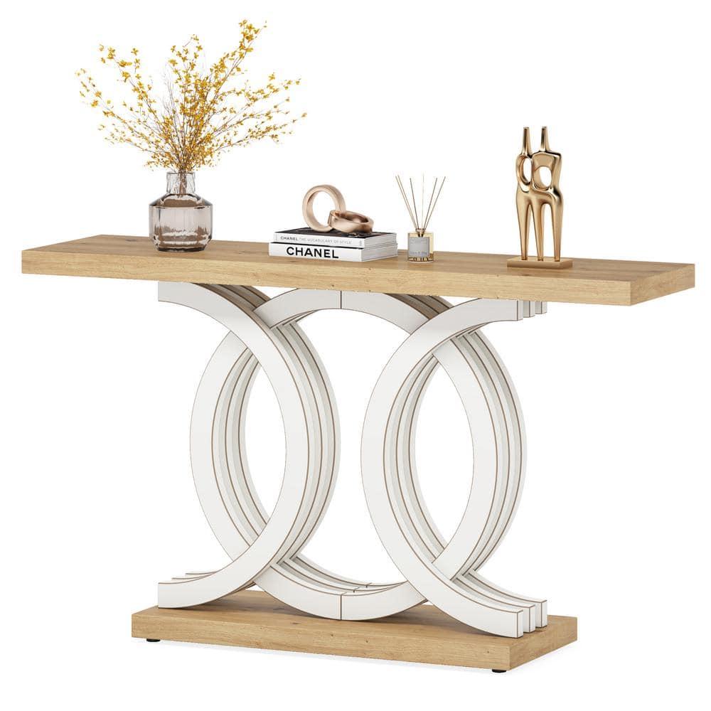 Farmhouse Console Sofa Table, 55 Inches Entryway Hallway Foyer Table White