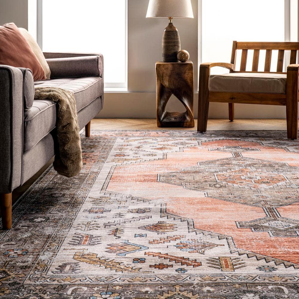 Nuloom Gracie Medallion 3x5 Machine Washable Accent Indoor Area Rug for Living Room Bedroom Dining Room Entryway Kitchen, Peach/Ivory