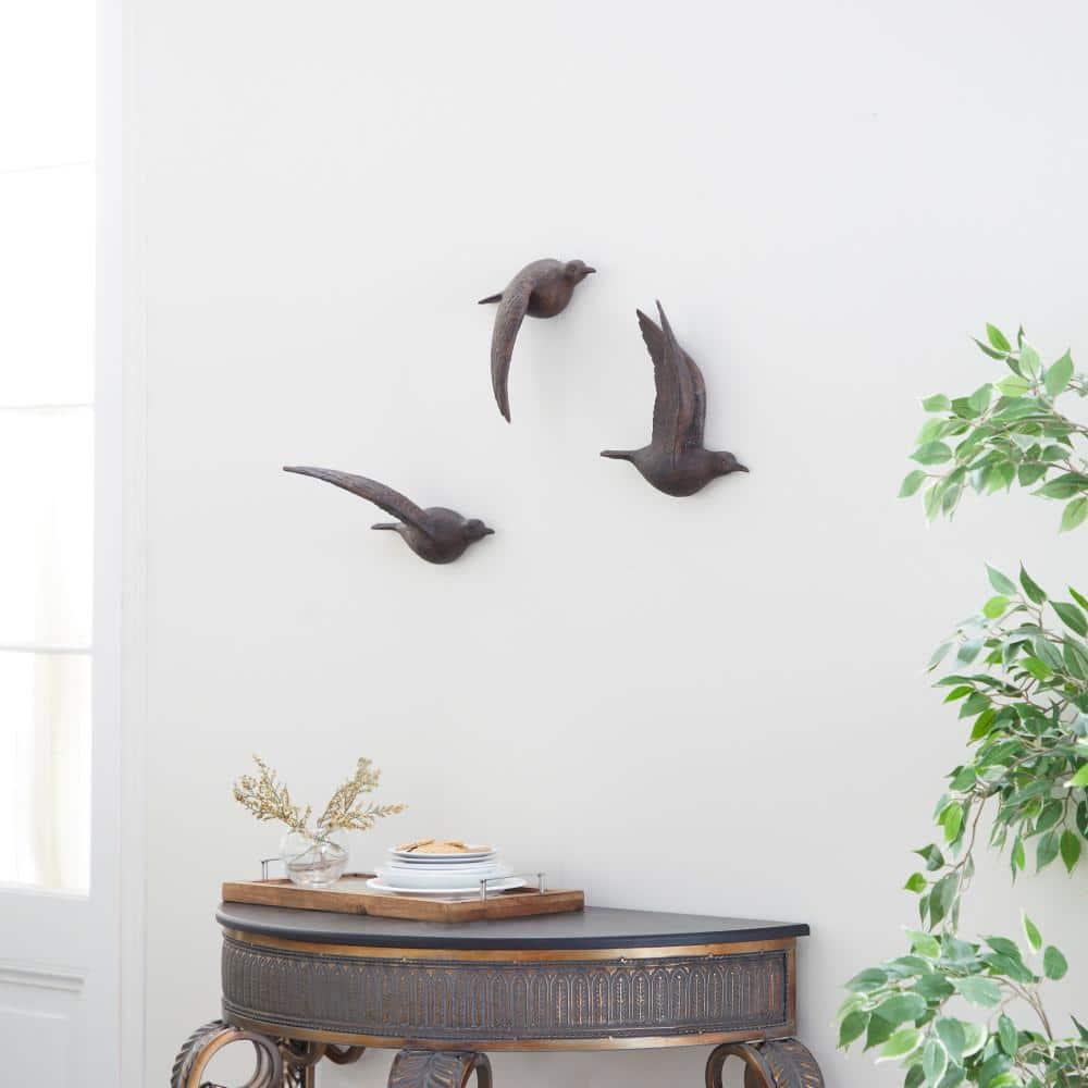 Polystone Bird Metallic 3D Sculpted Wall Decor Set of 3 Brown - Olivia & May: Ready to Hang, Coastal Style Decorative Sculptures