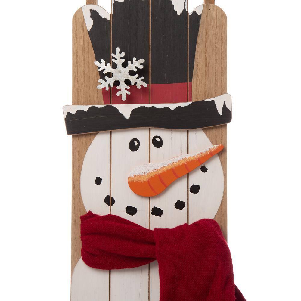Glitzhome Wooden Welcome Sign for Front Door Porch Farmhouse Christmas Wall Hanging Snowman Sign Primitive Porch Sign for Christmas Festivals, 42”H