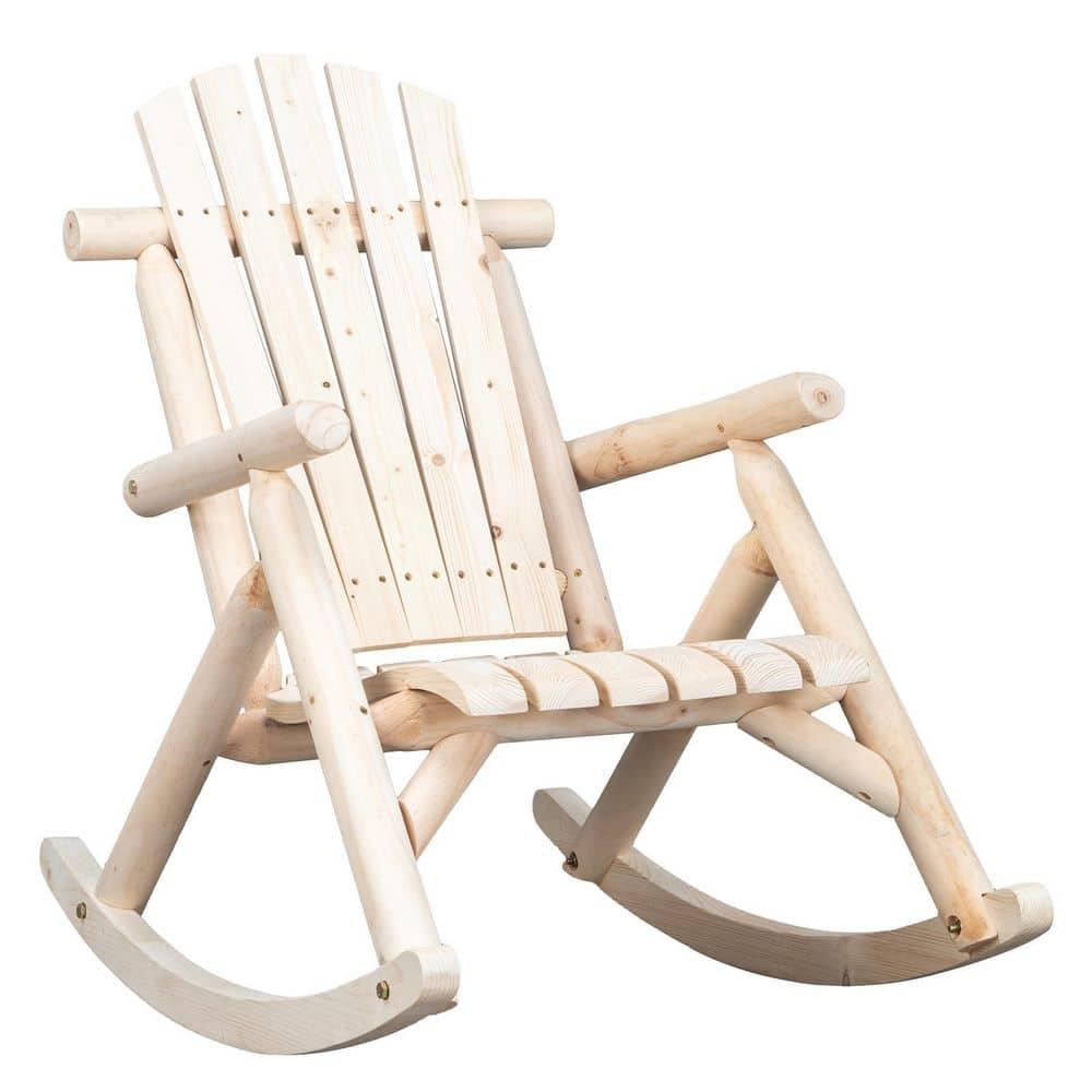 Costway Log Rocking Chair Wood Single Porch Rocker Lounge Patio Deck Furniture Natural