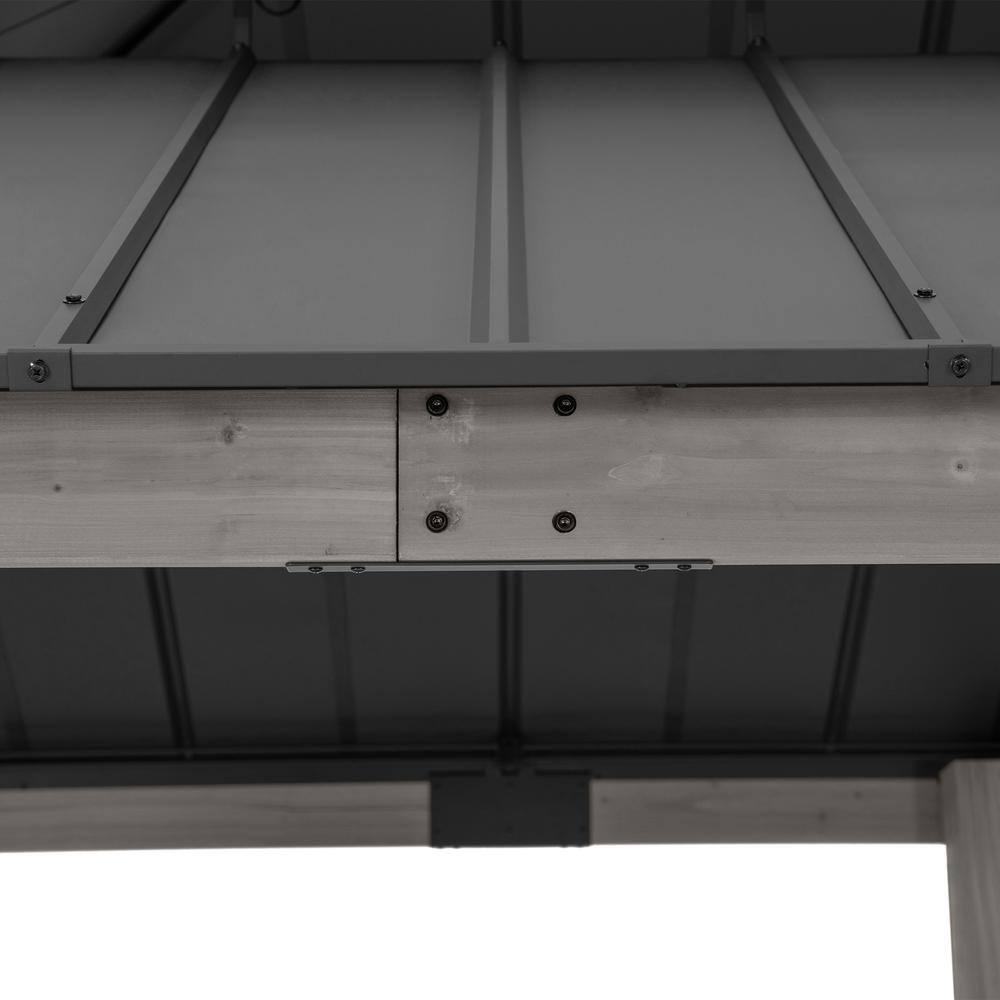 Sunjoy Sunjoy 12x20 ft. Wood Gazebo, Outdoor Patio Steel Hardtop Gazebo with 2-tier Metal Roof, Suitable for Patios, Lawn and Backyard, Matte Black Roof