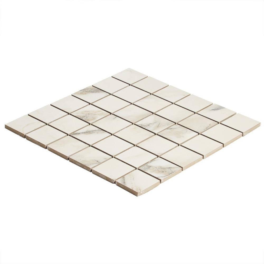 Saroshi Calacatta Rustico 11.81 in. x 11.81 in. Matte Porcelain Floor and Wall Mosaic Tile (0.96 sq. ft./Each)