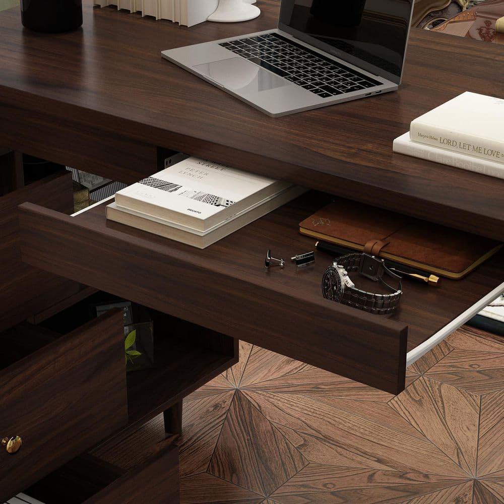 KULAGAGA Writing Desk with Drawers and File Cabinet, L Shaped Office Desk Computer Table, Espresso