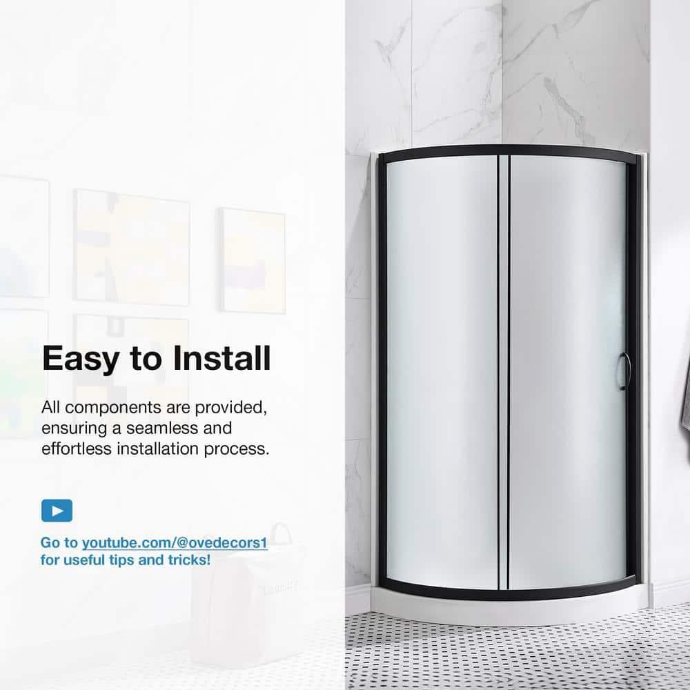 OVE Decors Breeze 33 in. Framed Round Shower Kit w/ Frosted Glass, Base, Wall