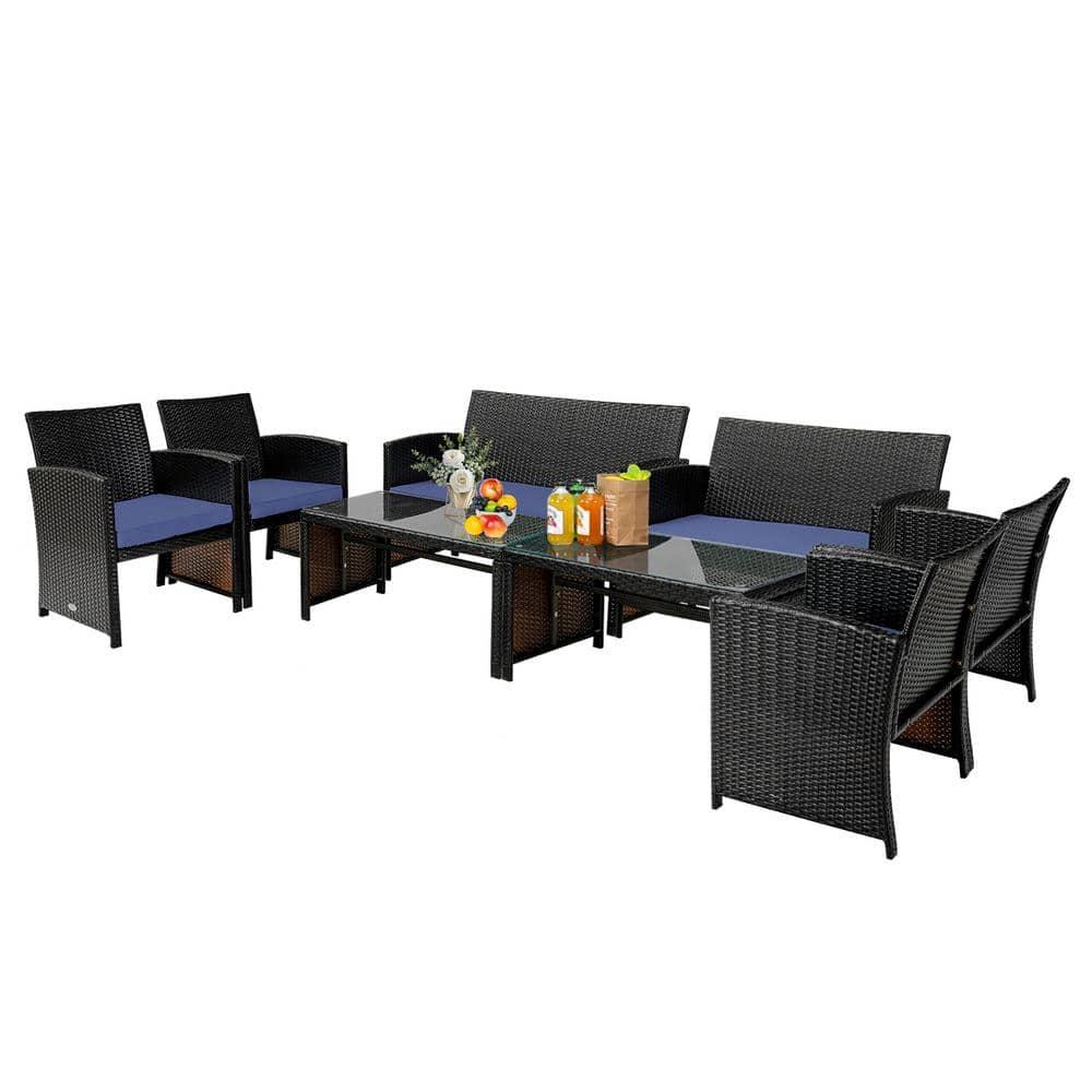 Resenkos 4 Pieces Outdoor Rattan Furniture Set, Wicker Furniture Sets, Patio Conversation Sets with Coffee Table Cushioned Sofa-Red