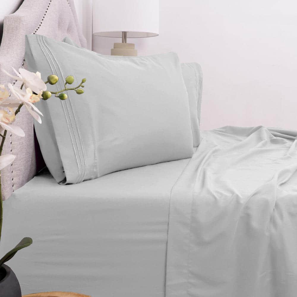 5 Piece Sheet Set, Ultra Soft 1800 Series Collection - Split King, Silver