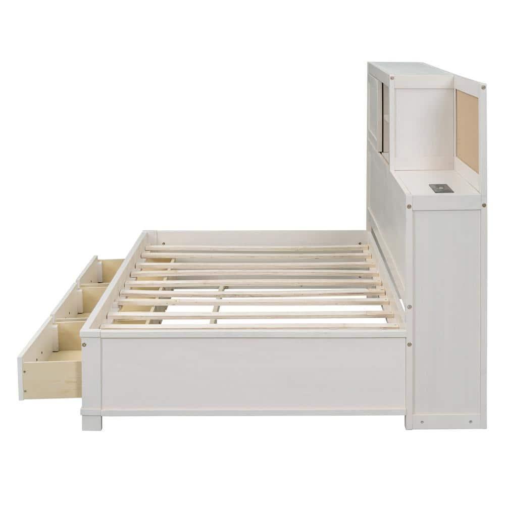 Giantex Twin Daybed with 3 Storage Drawers, Wood Day Bed with Storage Shelves, Cork Board & Sliding Door, Daybed Frame for Kids Adults Guests, No Box Spring Needed, Daybed with Storage, White