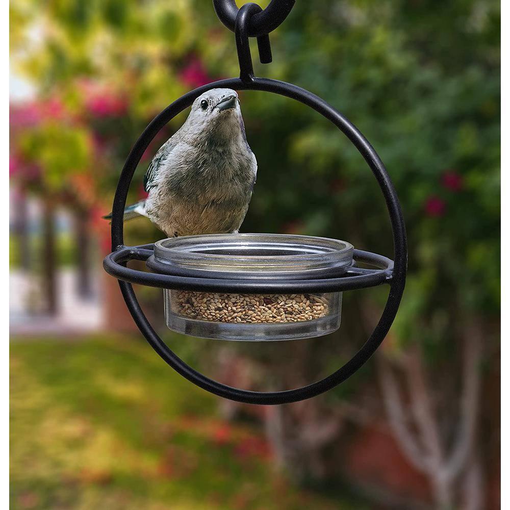 Monarch Abode Hanging Zazu Bird Feeder with Clear Glass Bowl, Perch, Outdoor Decor for Garden Backyard Patio