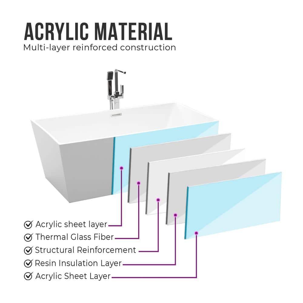 Elena 59" x 30" Freestanding Soaking Acrylic Bathtub
