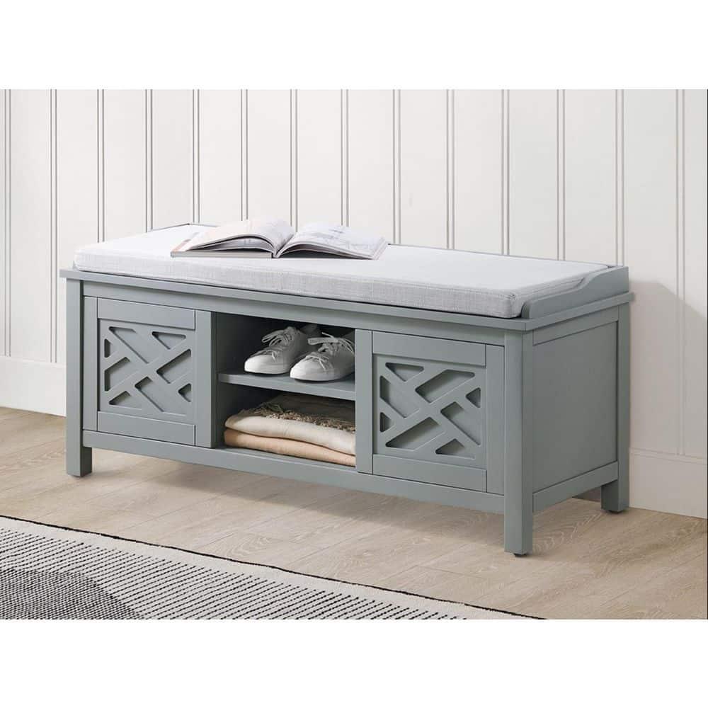 Alaterre Furniture Coventry 45 in. Pine Wood Storage Bench with Cushion, Entryway Organization & Decoration, 3 Adjustable/Removable Cubbies, Gray