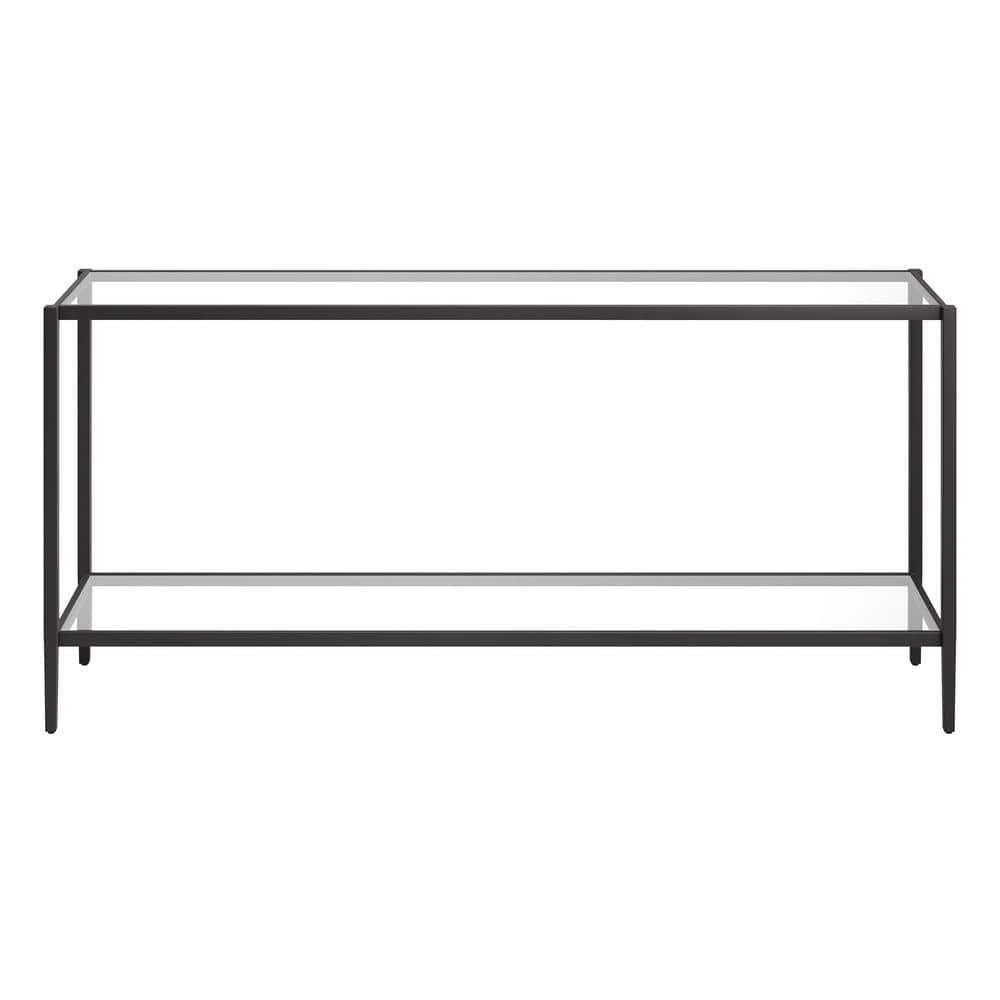 Aurora Modern Mirrored Console Table with Glass Shelf in Blackened Bronze