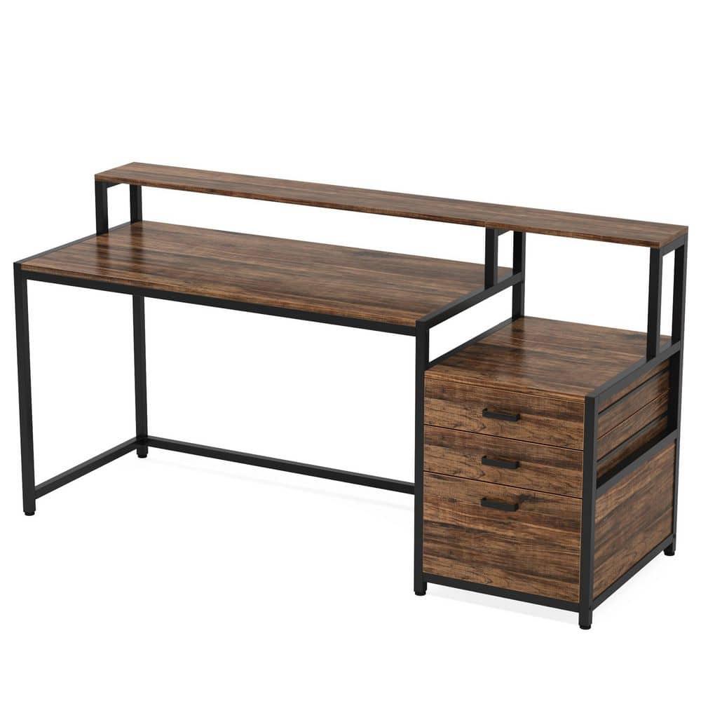 Tribesigns 63" Ergonomic Office Desk, Rustic Brown