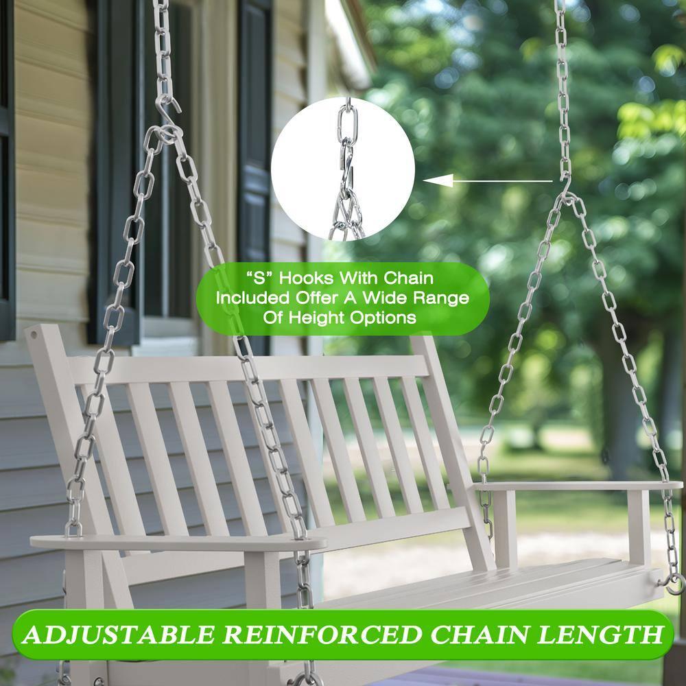 VEIKOUS 2-Seat Outdoor Porch Swing, Hanging Wooden Glider w/Hanging Chains for Patio, Backyard & Garden, White