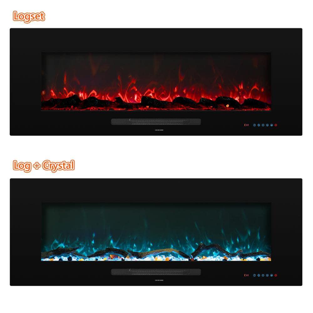 84 in. Electric Fireplace, Fireplace Insert/Wall Mounted with Thermostat, 1500-Watt to 750-Watt in Black