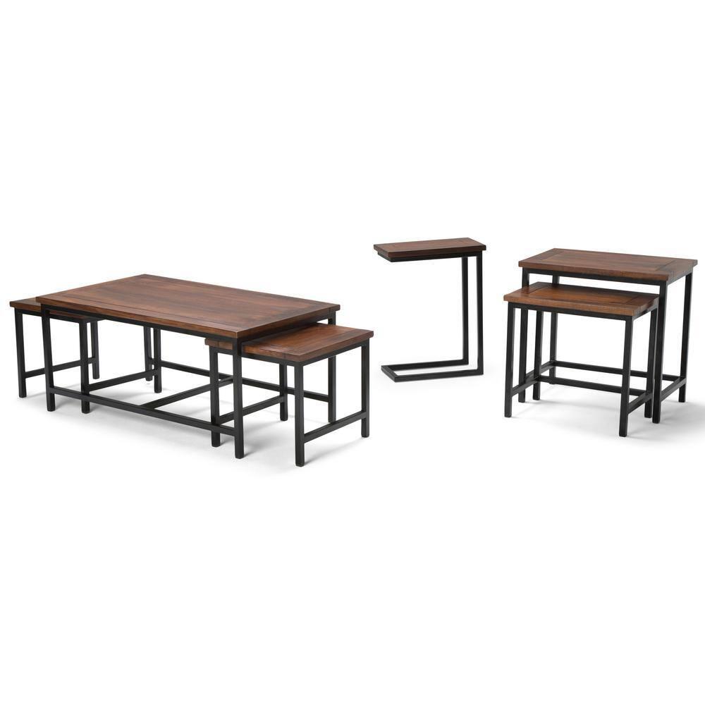 Vynxaria C-Shaped Coffee Tables - Dark Cognac Brown Elegance